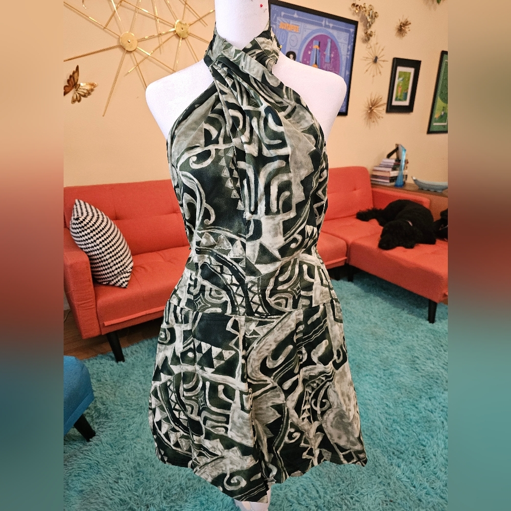 Black ,Green,& Gray Tiki Playsuit Romper And Overskirt